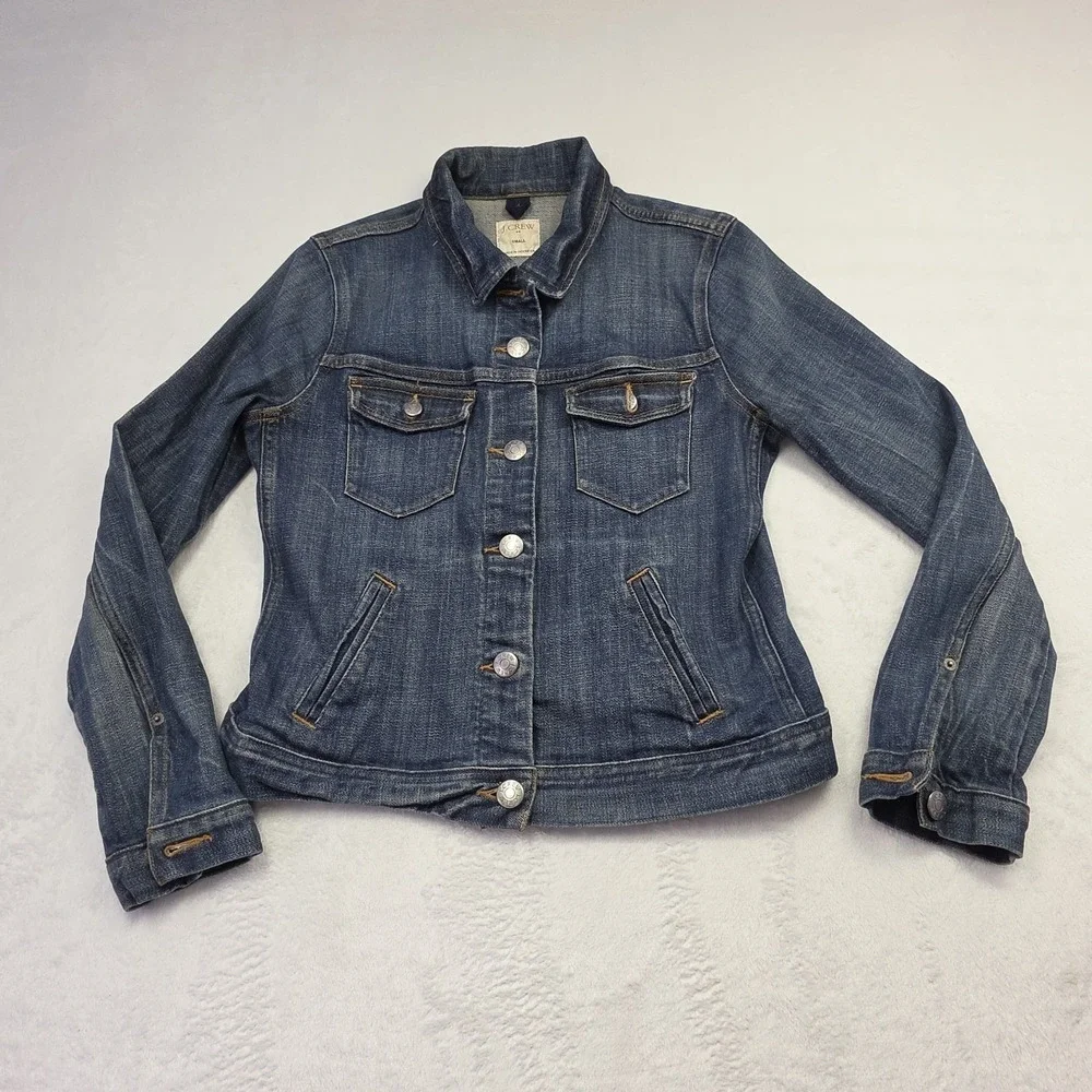 J.Crew Denim Jacket Womens Small Classic Blue Jean Button Front Trucker